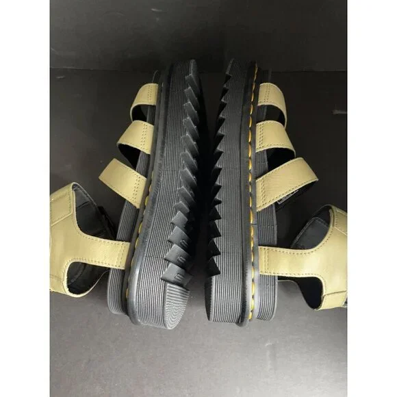 Doc Dr. Martens Blaire Flatform Olive Leather Sandals Women's Size 7 38 UK 5 New - Picture 5 of 7